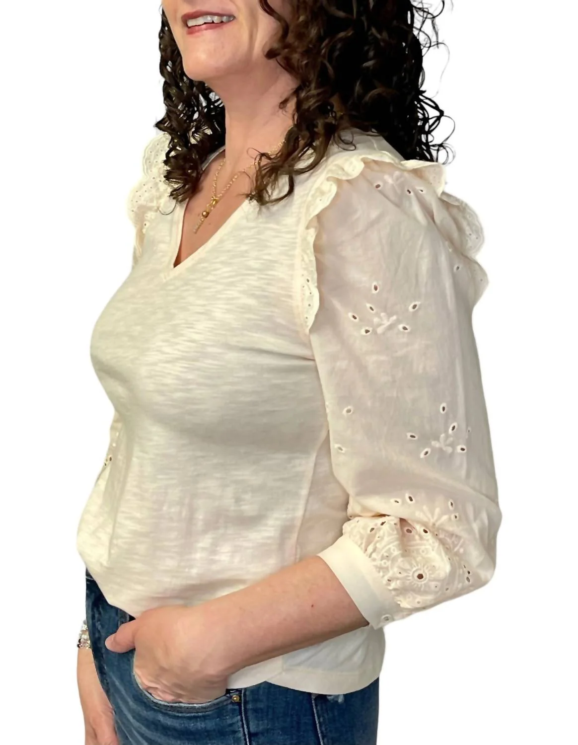 Mixed Media Top In Macademia - Image 2