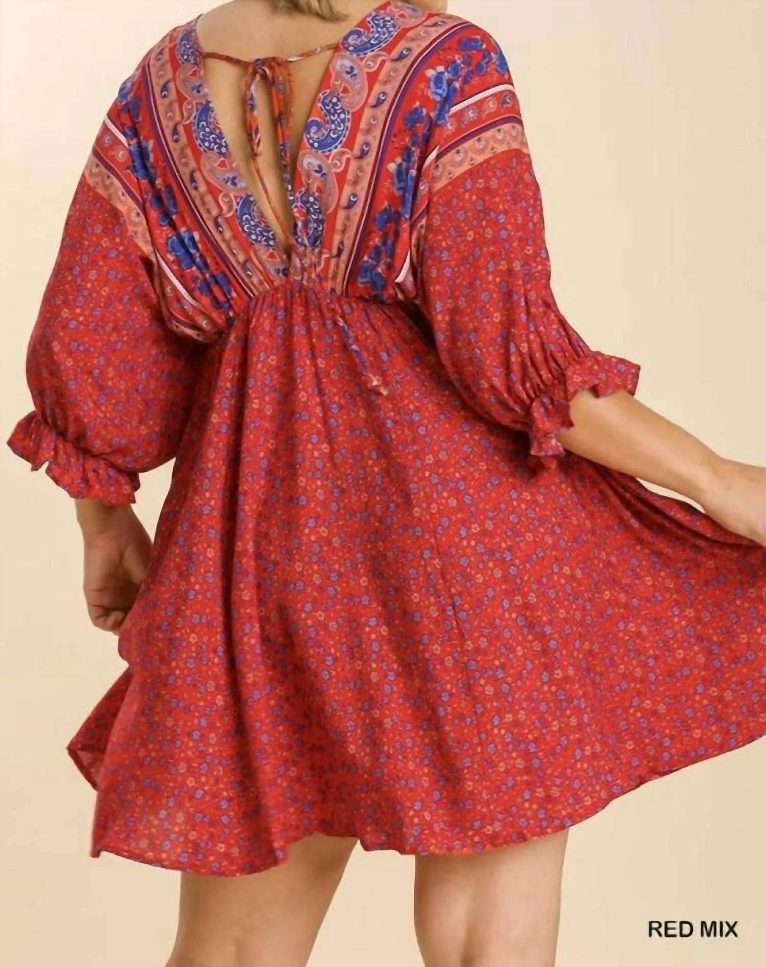 Mixed Print Bohemian Dress - Plus In Red - Image 2