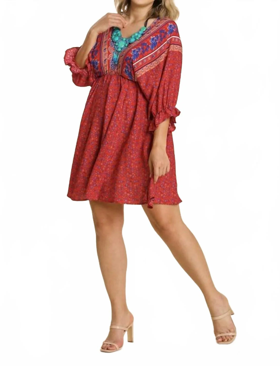 Mixed Print Bohemian Dress - Plus In Red - Image 5