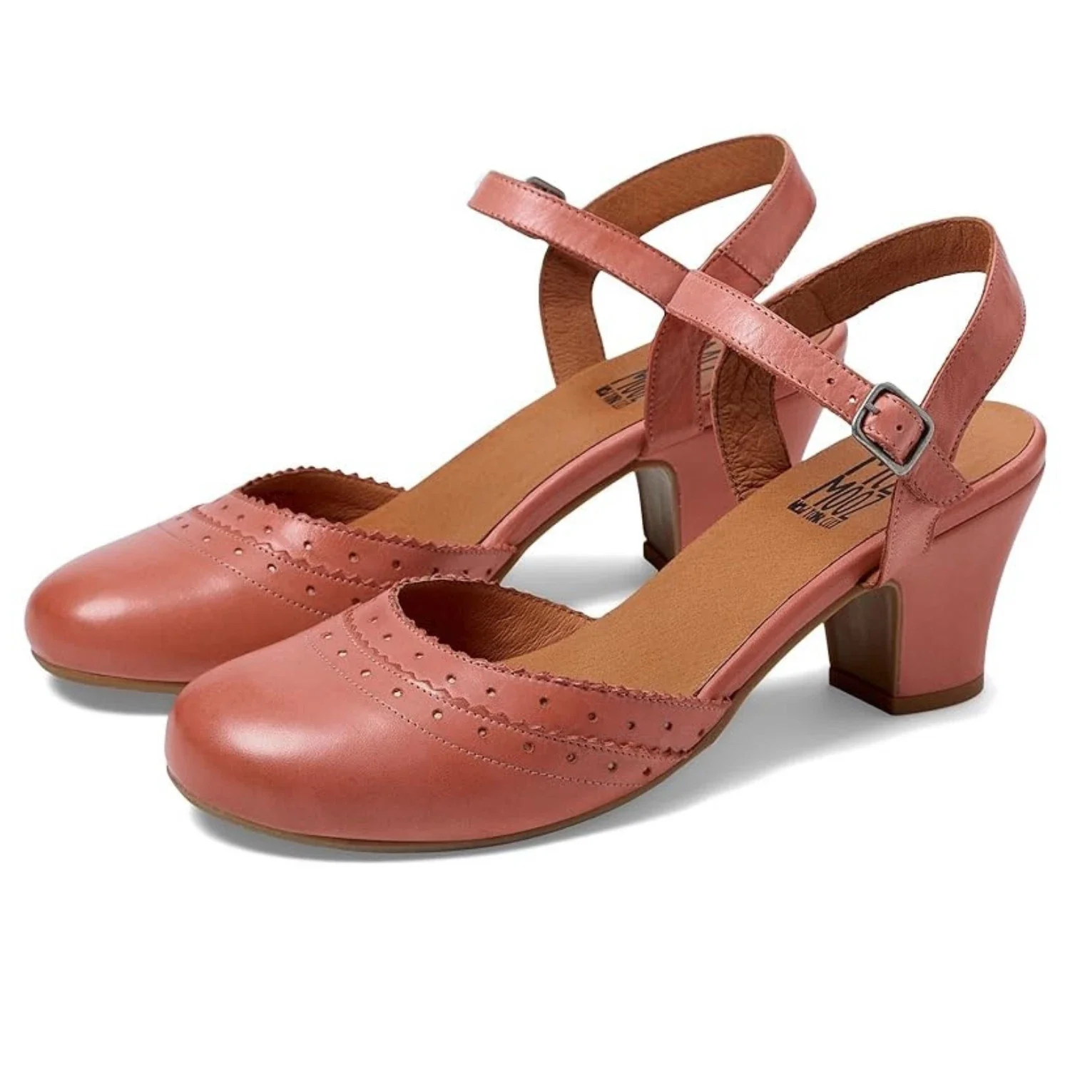 Miz Mooz Fredi Pump Women's B Azelea Leather Ankle Strap Block Heel HTAT1107