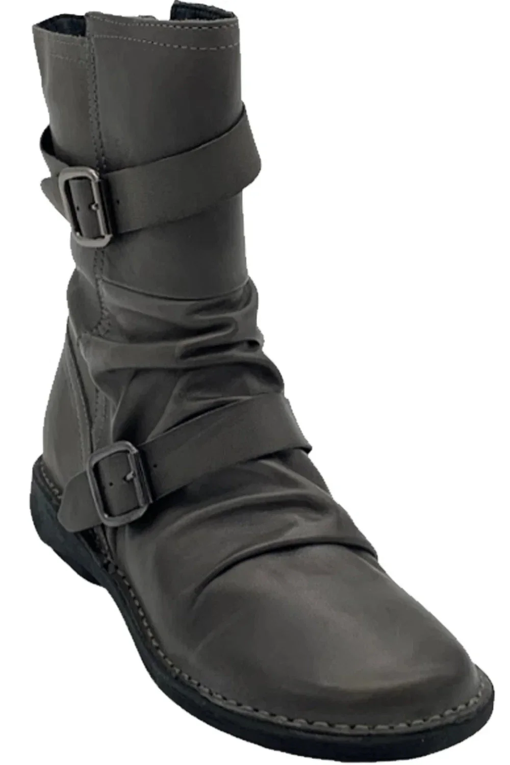 Miz Mooz Pasha Women's .5-9 Gray Leather Round Toe Mid Calf Boots HAWK1548