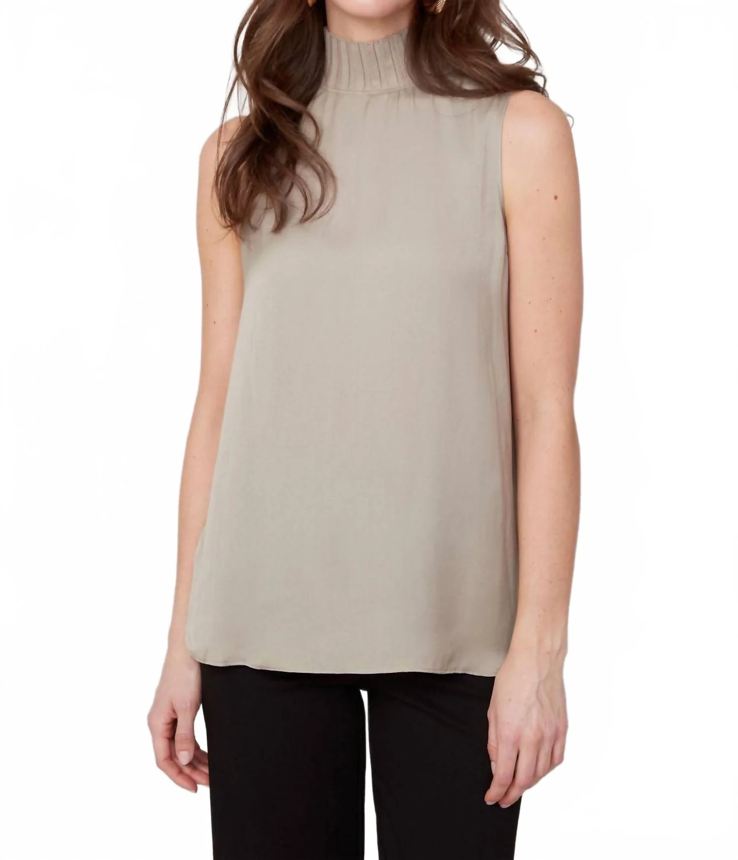 Mock Neck Sleeveless Top In Twig