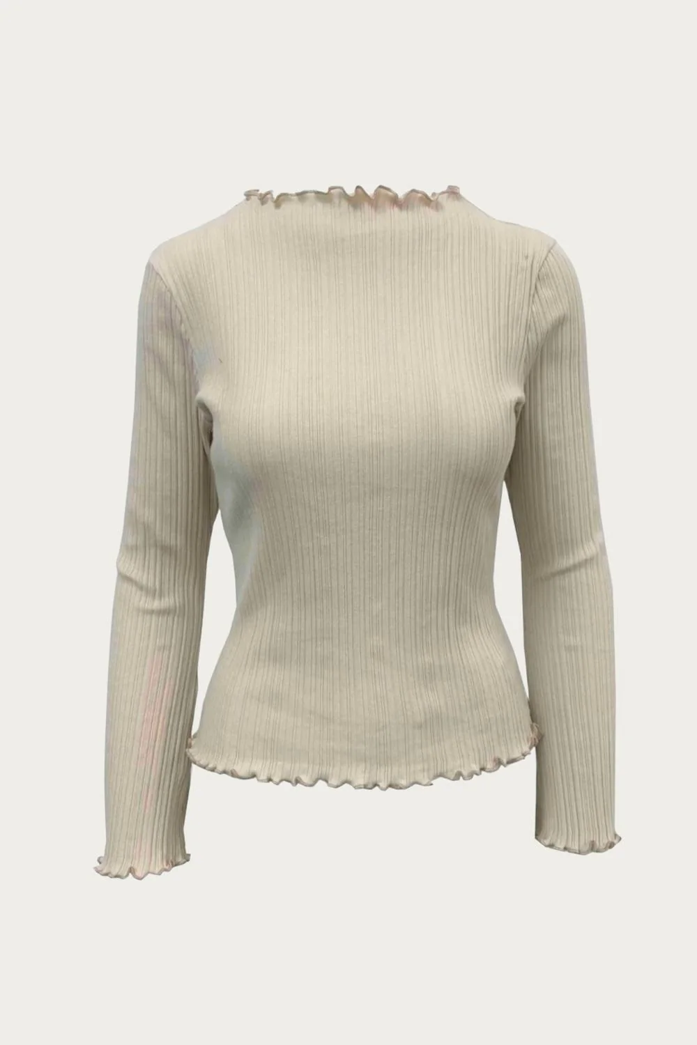 Mock Neck Stretch Cotton-Jersey Top In Cream