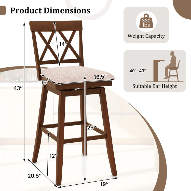 Modern Counter Height Bar Stools with Backrest & Upholstered Seat Cushion - Image 3