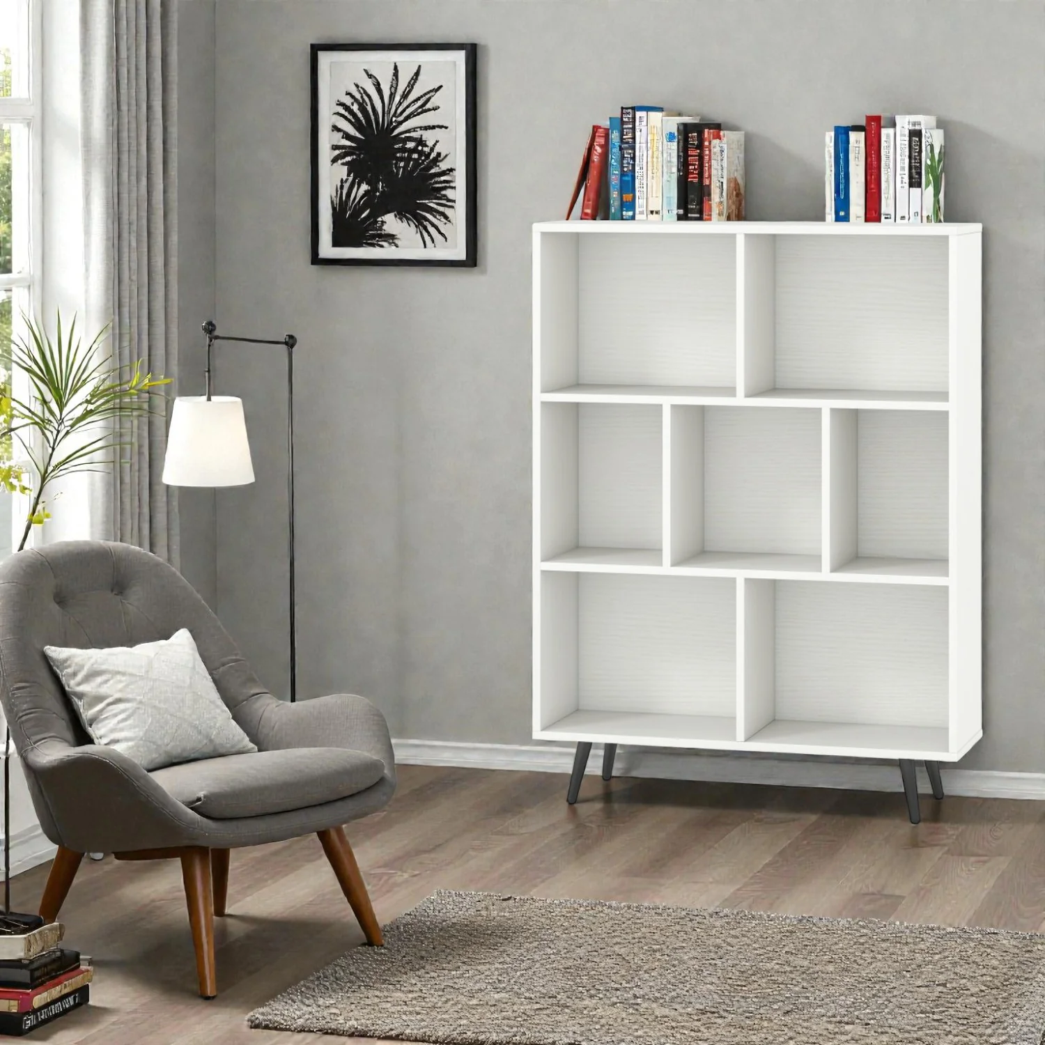 Modern Geometric Bookshelf with Metal Base - Image 4