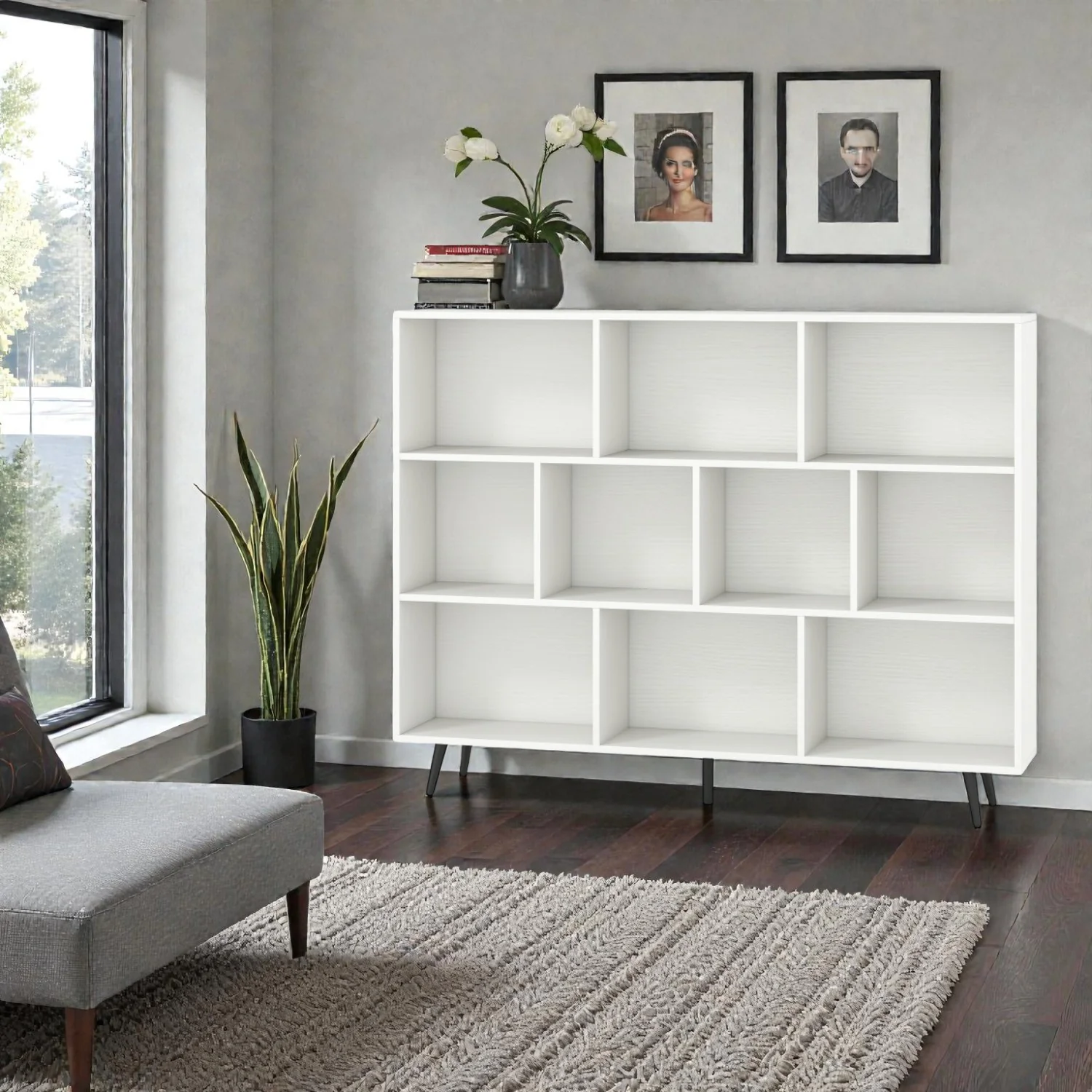 Modern Geometric Bookshelf with Metal Base - Image 6