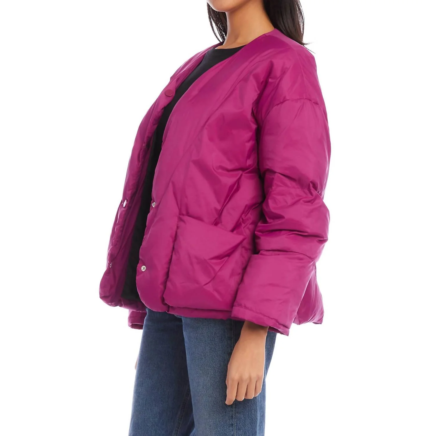 Modern Quilted Jacket In Magenta - Image 3