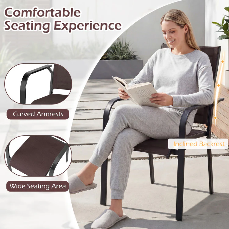 Modern Stackable Outdoor Dining Chairs with Armrests for Patio, Garden & Balcony - Image 6