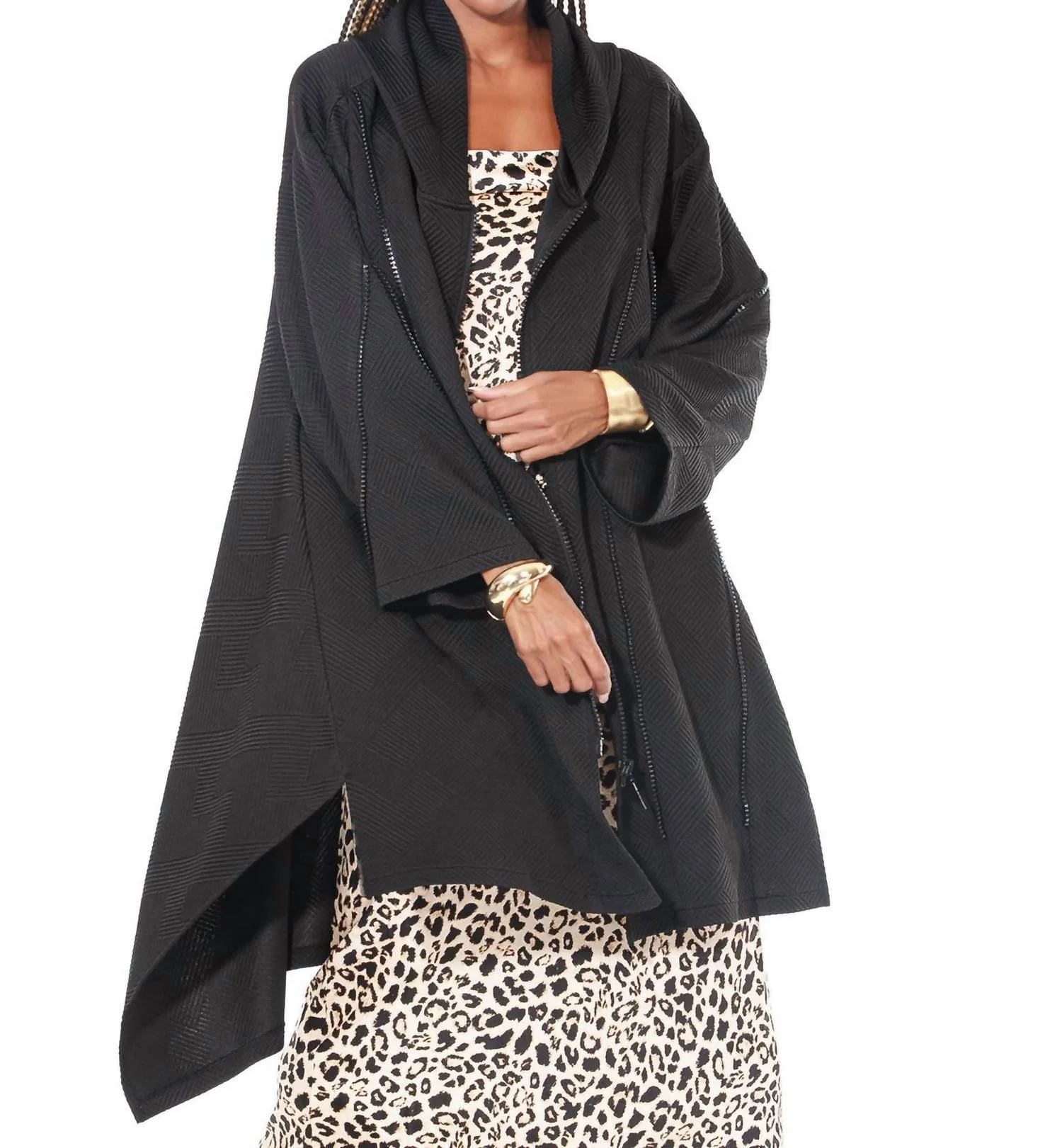 Modern Tunic Hoodie Top In Black