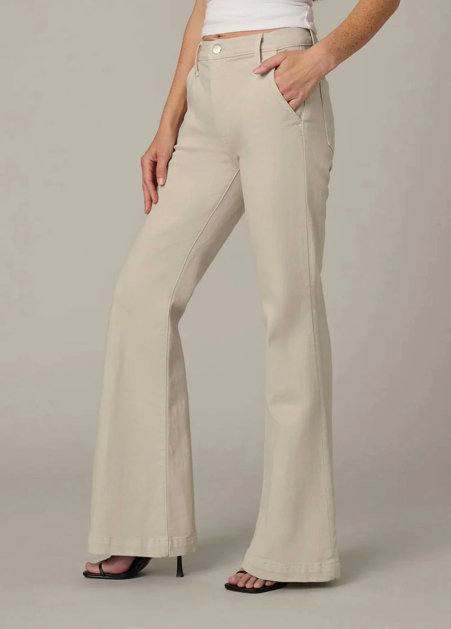 Molly Trouser High Rise Flare Jeans - Petite In Stone - Image 3
