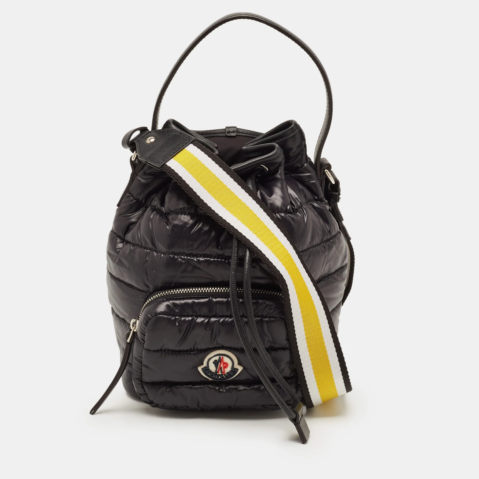 Moncler Kilia Black Striped Nylon Bucket Bag