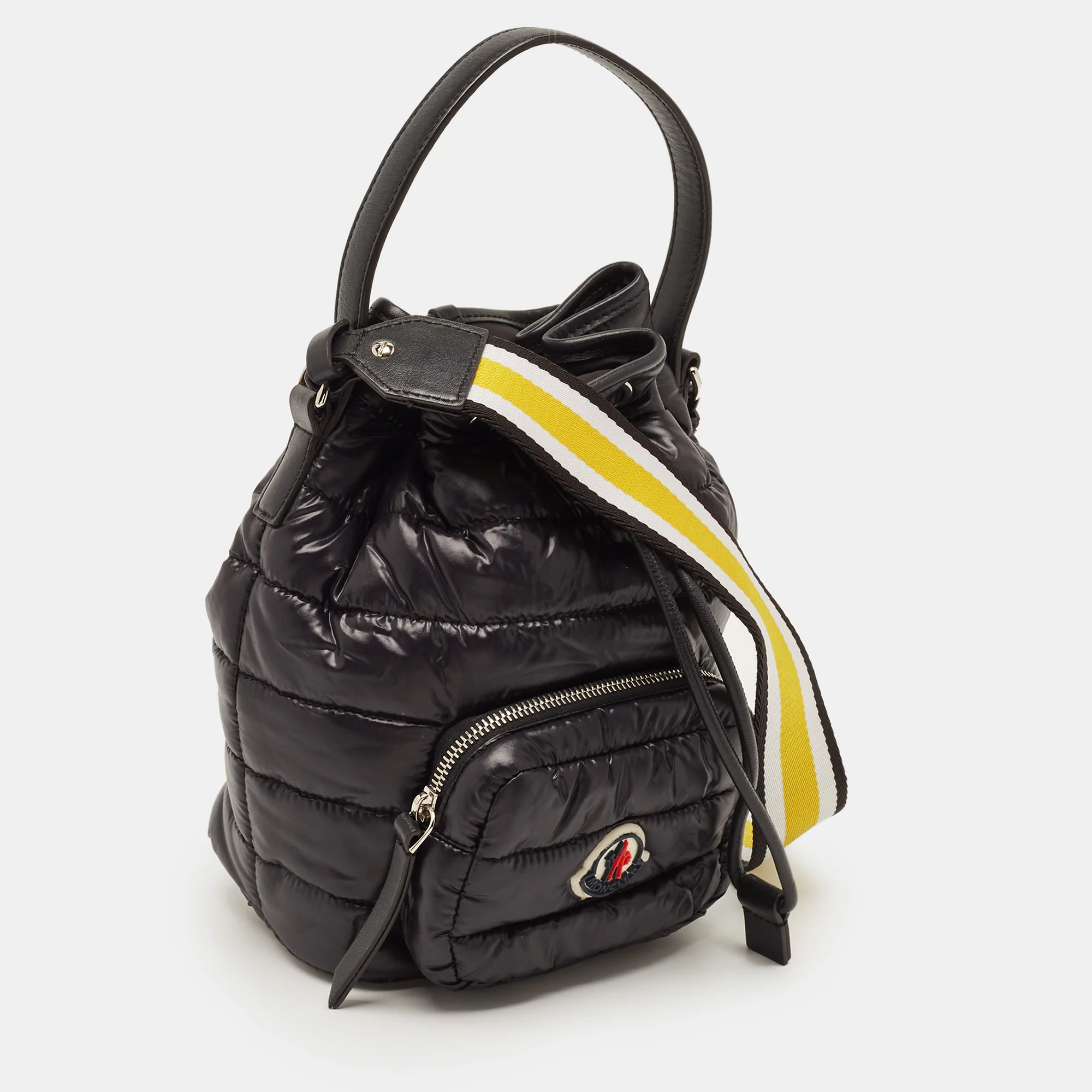 Moncler Kilia Black Striped Nylon Bucket Bag - Image 3