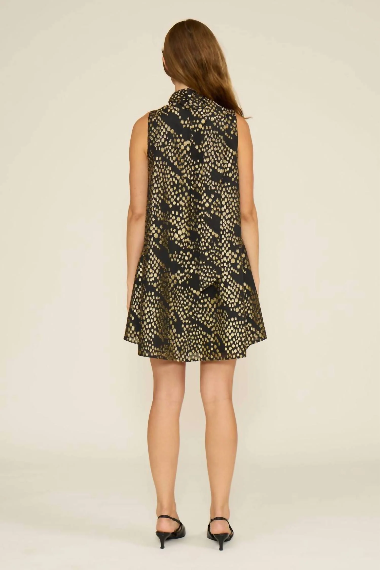 Monica Scarf Mini Dress In Black/gold - Image 2