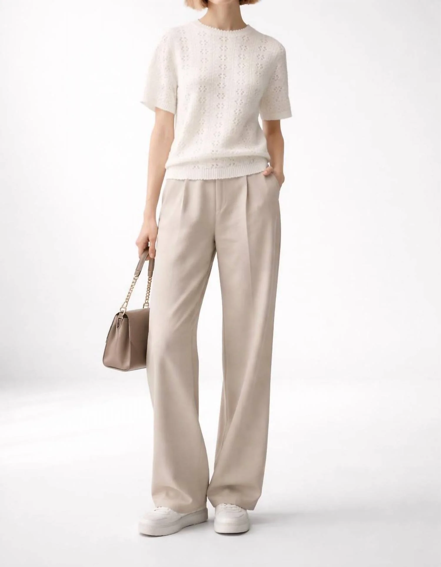 Monica Short Sleeve Sweater In Swan