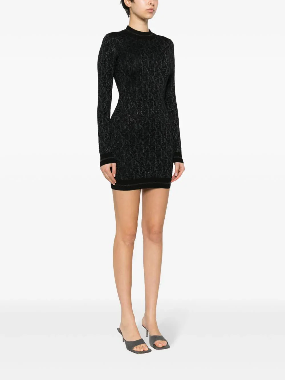 Monogram Jacquard Fitted Viscose Mini Dress - Image 3