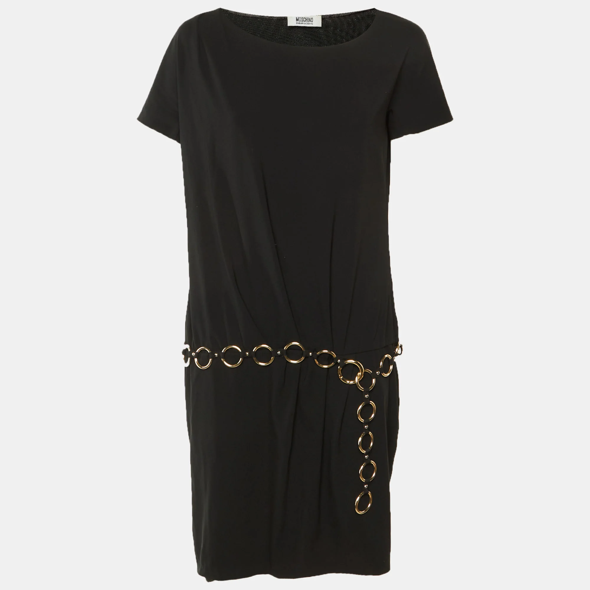 Moschino Cheap And Chic Black Crepe Chain Belt Dress