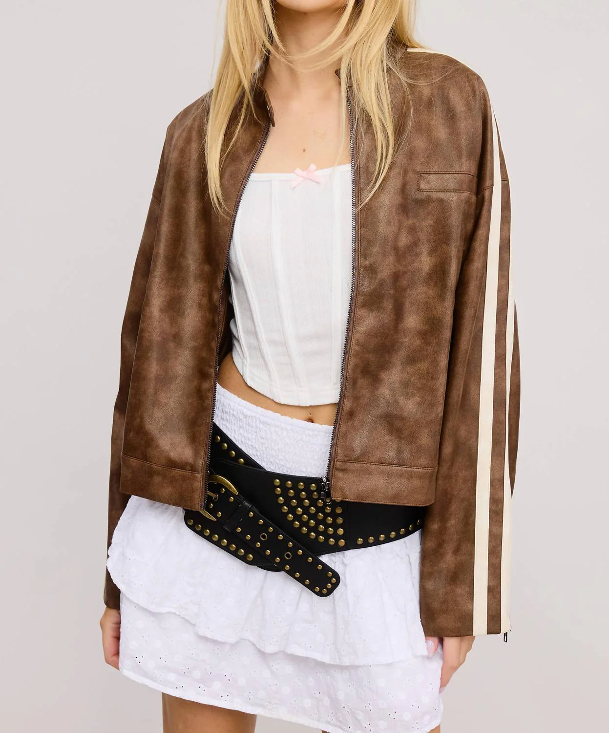 Moto Jacket With Stripes In Clay