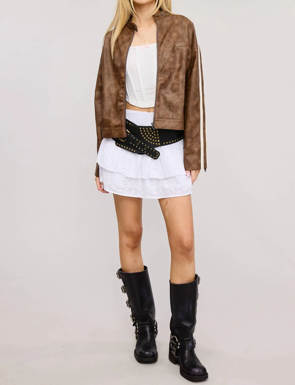 Moto Jacket With Stripes In Clay - Image 5
