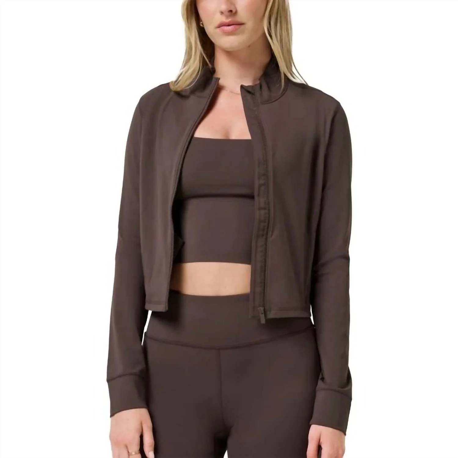 Move Knit Full Zip Jacket In Coffee - Image 2