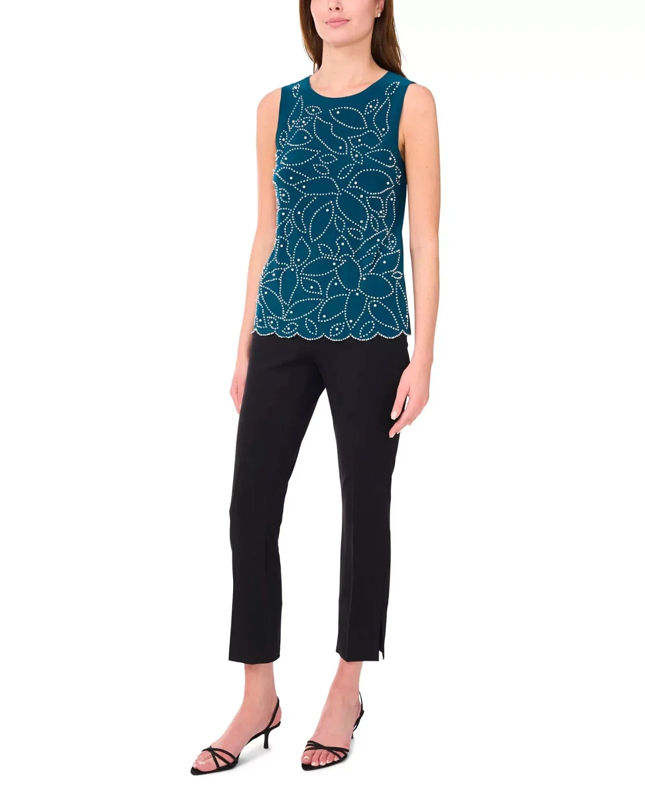 Msk Tank Top Women's Neo Emerald Stretch Round Neck Scalloped Hem PAL 6 - Image 3