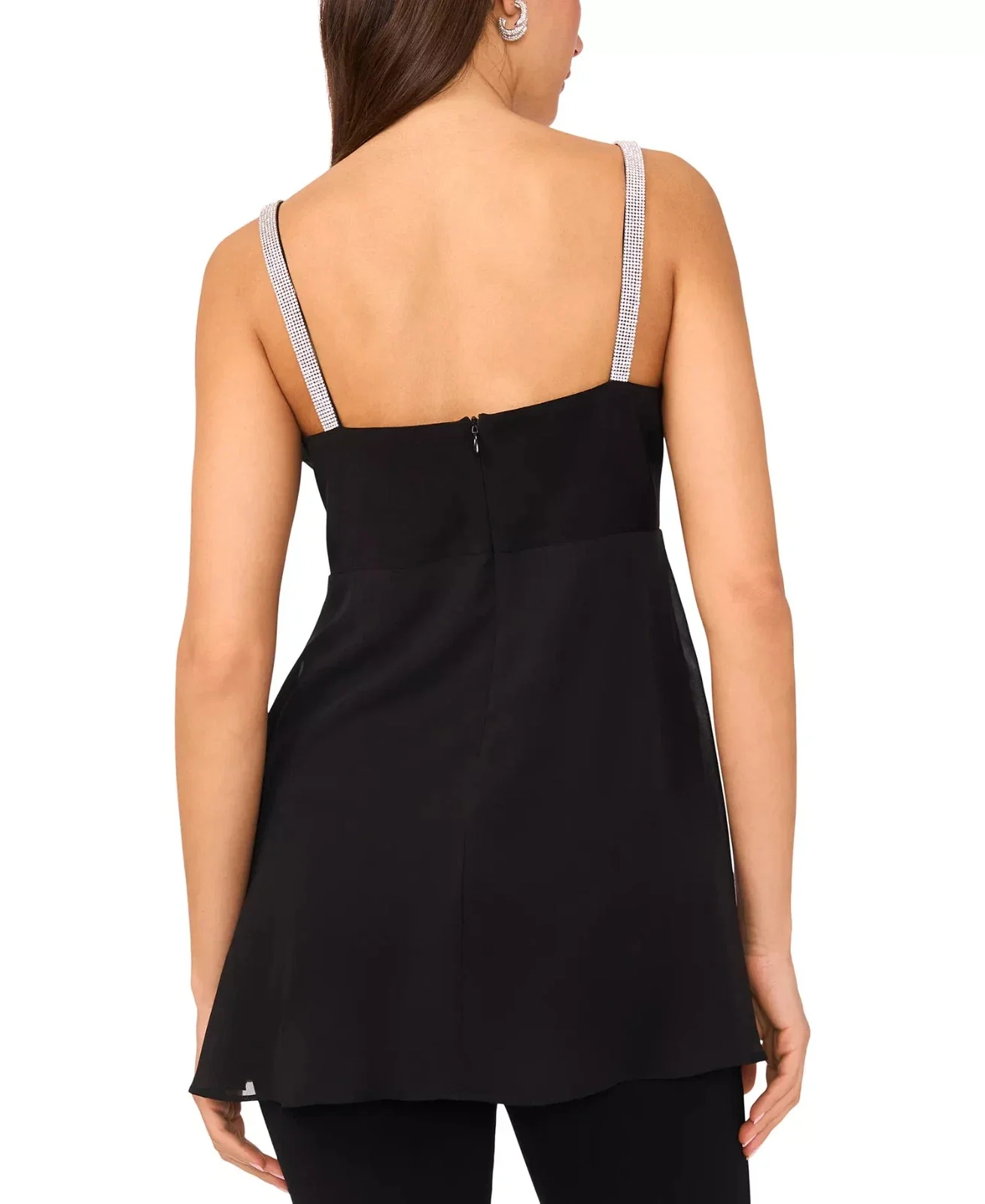 Msk Tunic Top Women's Black Rhinestone Strap V-Neck Overlay Blouse PAL149 - Image 3