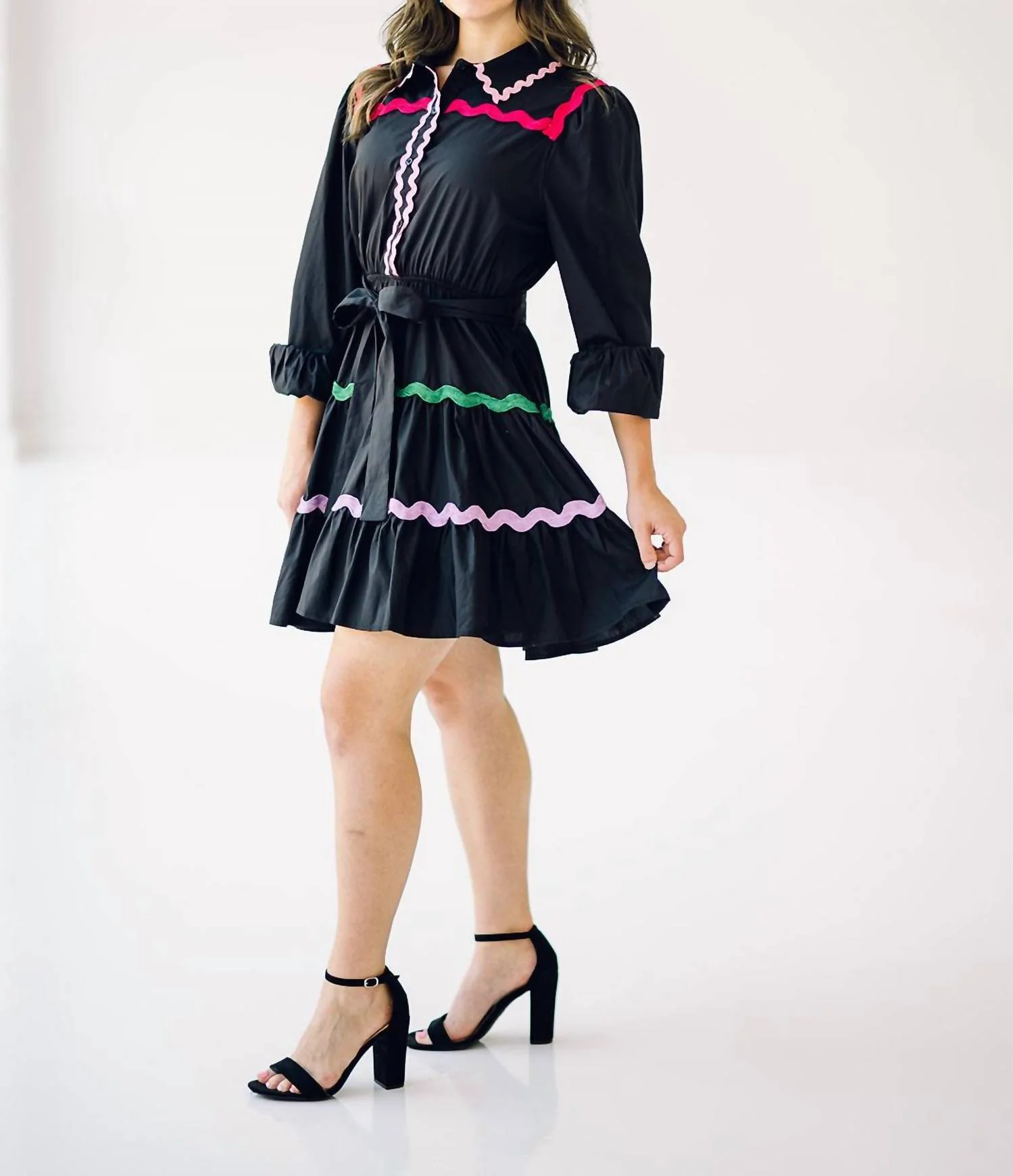 Multi Color Ricrac Trim Dress In Black - Image 4