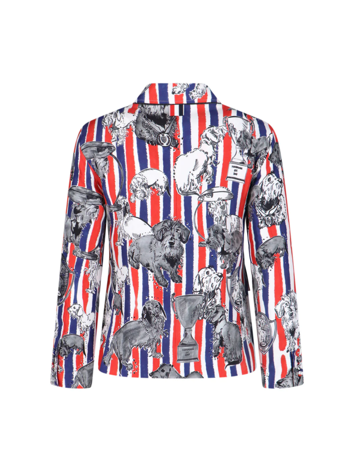 Multicolor Striped Dog Print Silk Blazer - Image 2