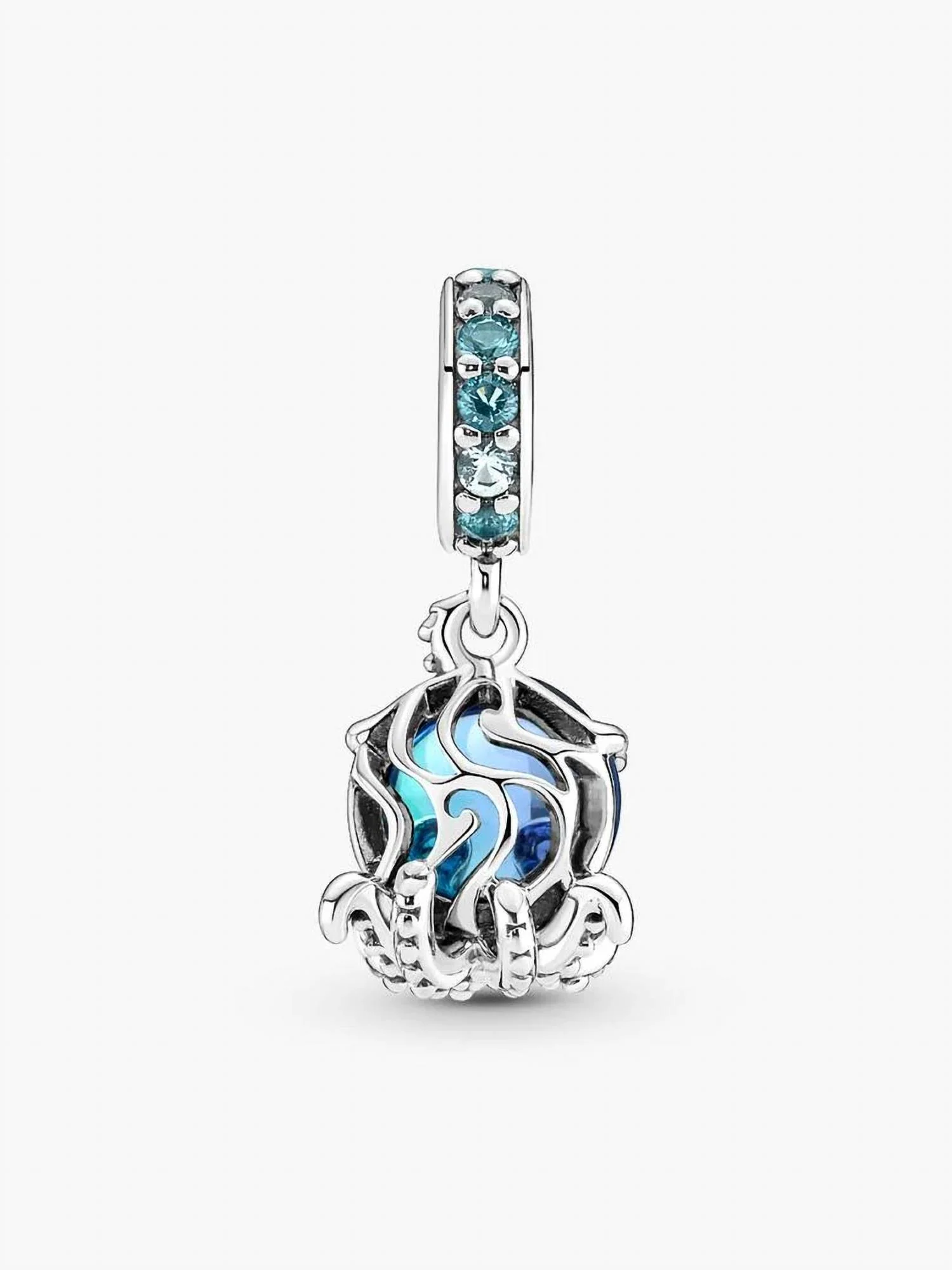 Murano Glass Cute Octopus Dangle Charm In Silver - Image 5