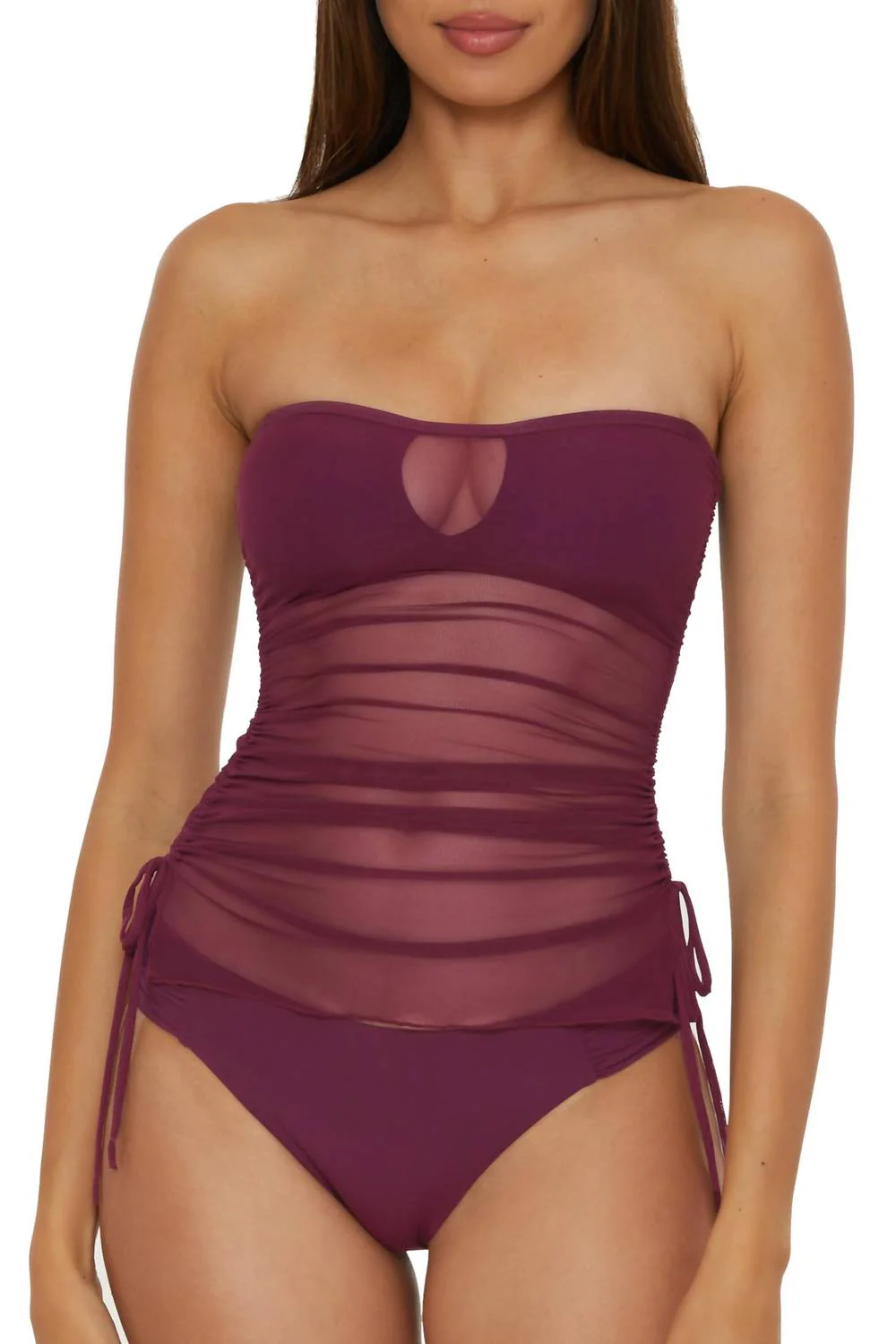 Muse Bandeau Tankini Swimsuit In Aubergine - Image 2