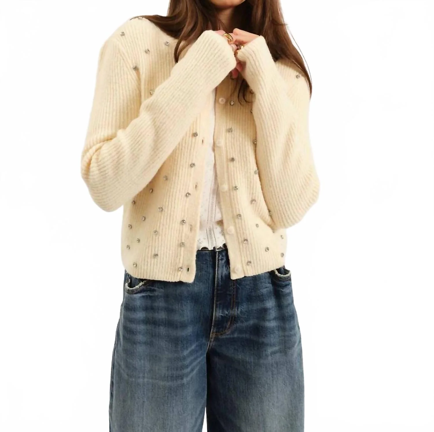 Muse Embellished Crewneck Top In Ivory