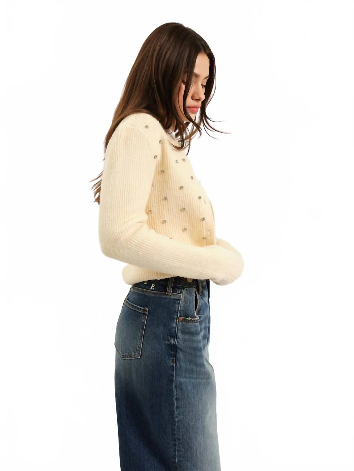 Muse Embellished Crewneck Top In Ivory - Image 2