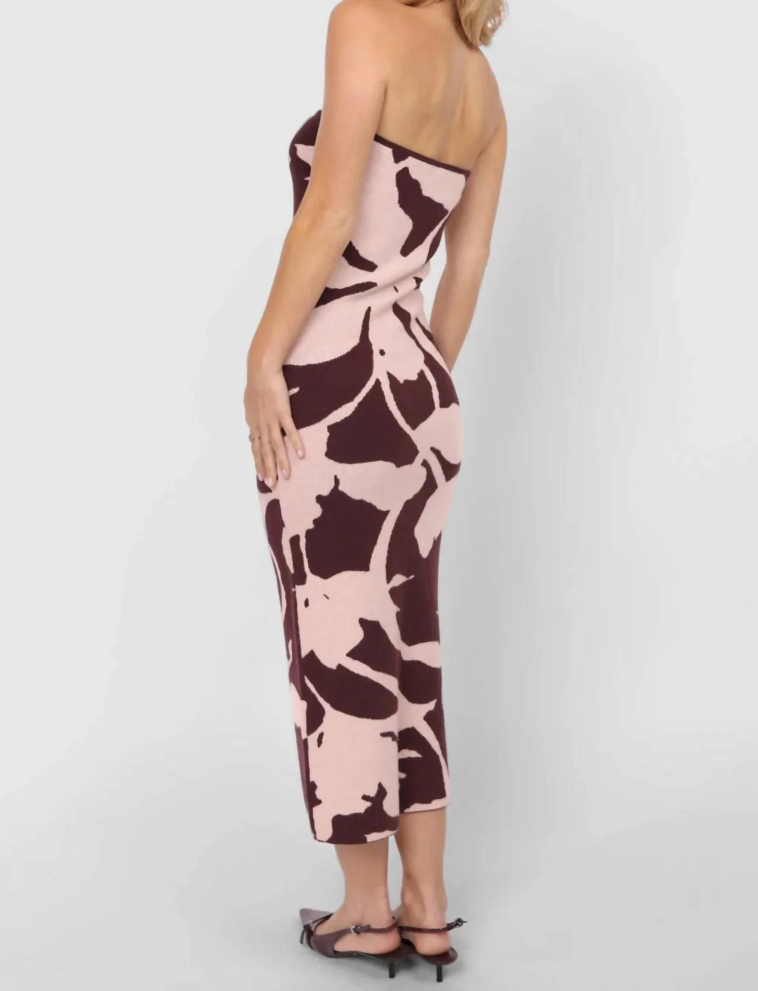 My Dearest Knit Jacquard Tube Dress In Burgundy/pink - Image 2