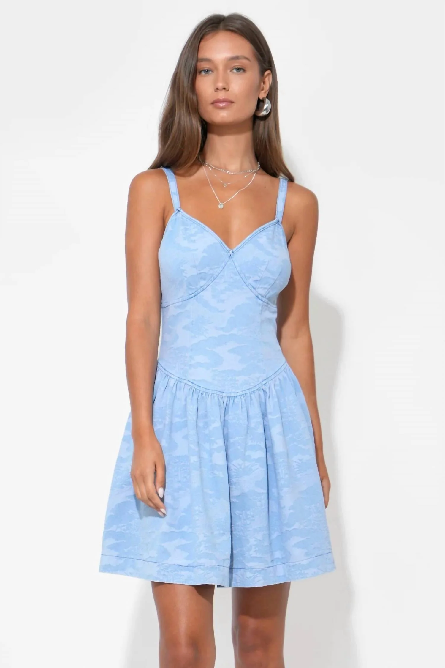 Myla Jacquard Mini Dress In Denim Blue