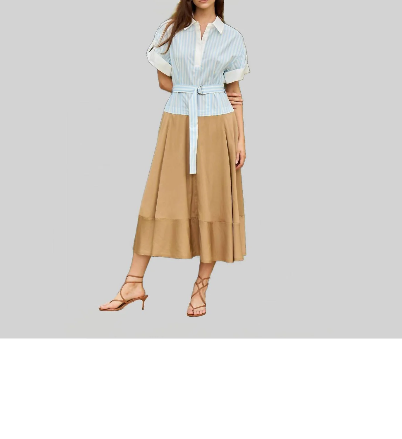 Mylo Midi Combo Shirt Dress In Hydrangea Blue Stripe Multi