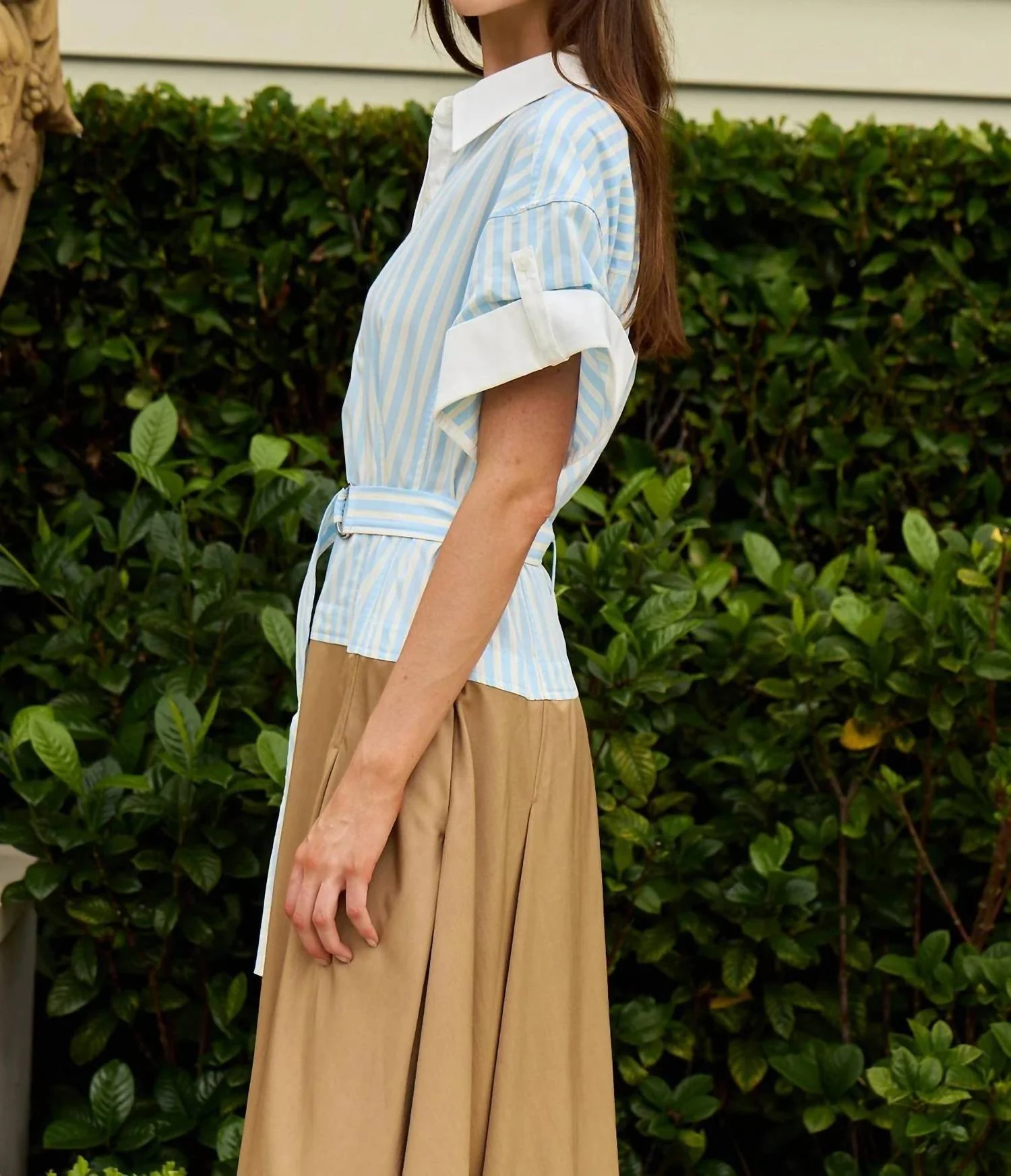 Mylo Midi Combo Shirt Dress In Hydrangea Blue Stripe Multi - Image 3