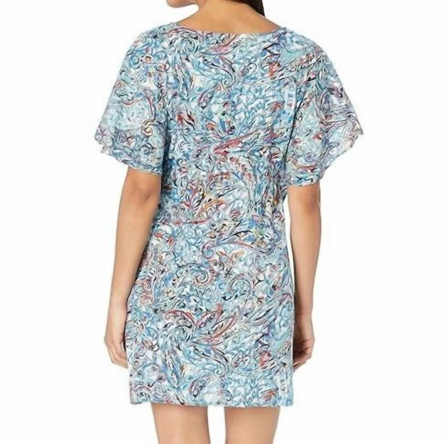 Mystic Paisley Flutter Sleeve Dress In Blue - Image 3