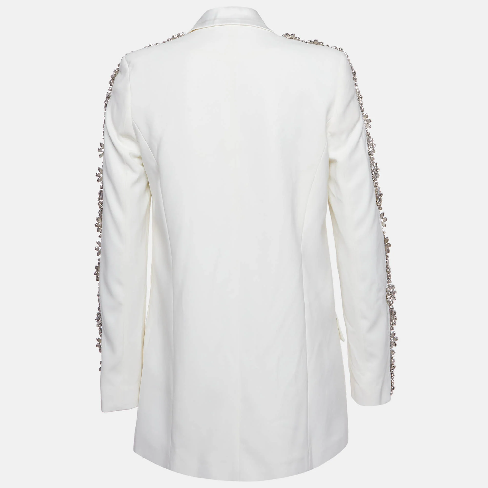 Nadine Merabi White Sateen Embellished Regular Fit Blazer - Image 3