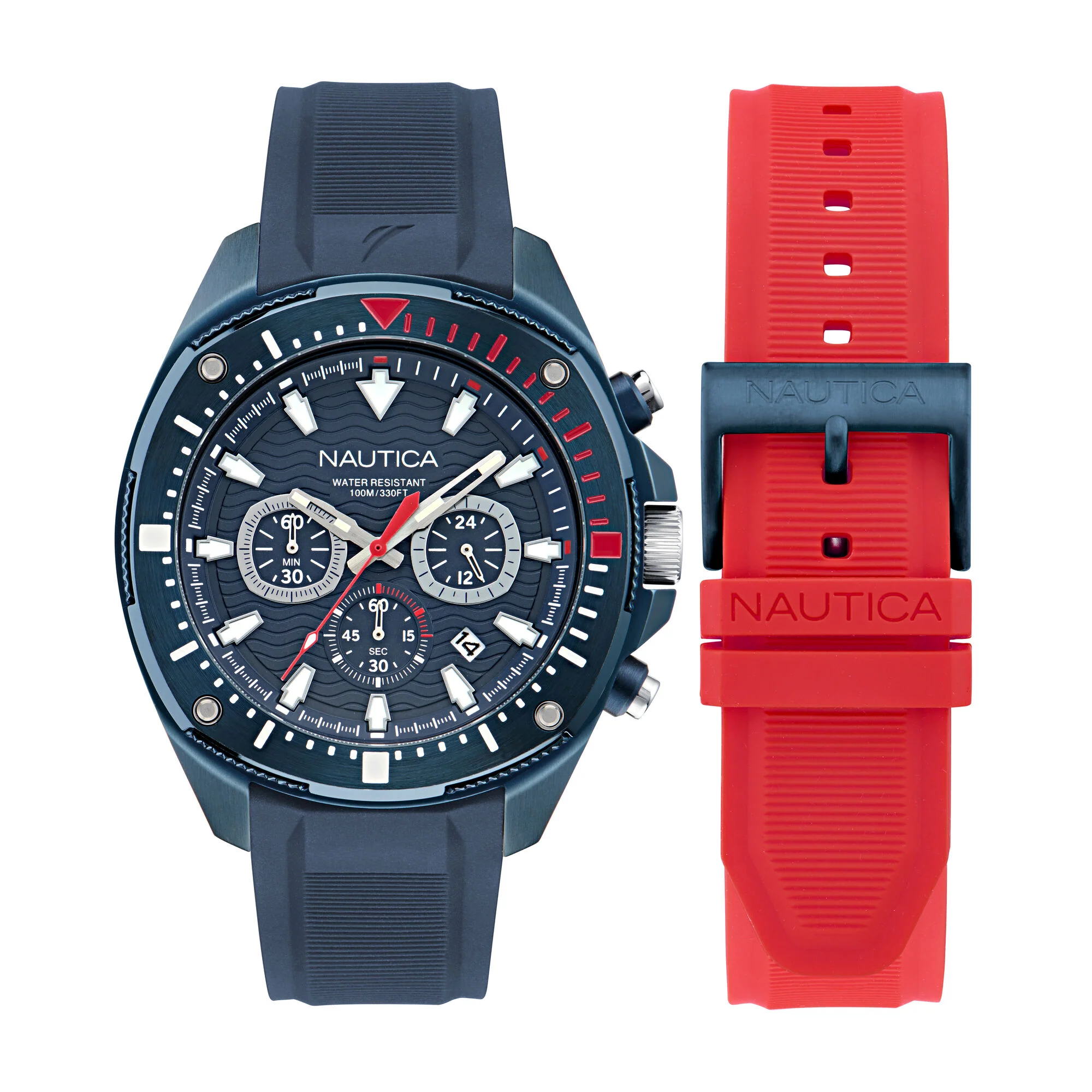 Nautica Mens Nct Blue Sail Chronograph Silicone Watch Box Set