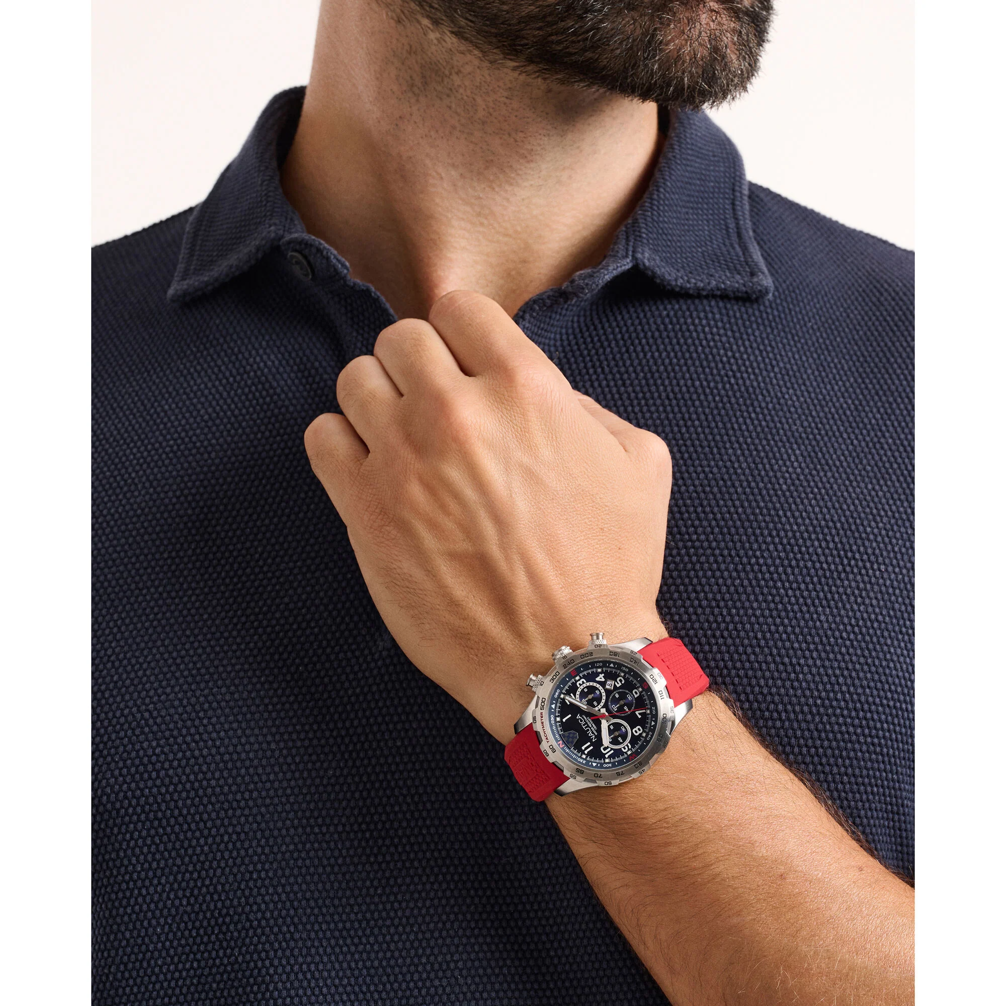 Nautica Nst Chronograph Recycled Stainless Steel And  Silicone Watch Strap Set - Image 3