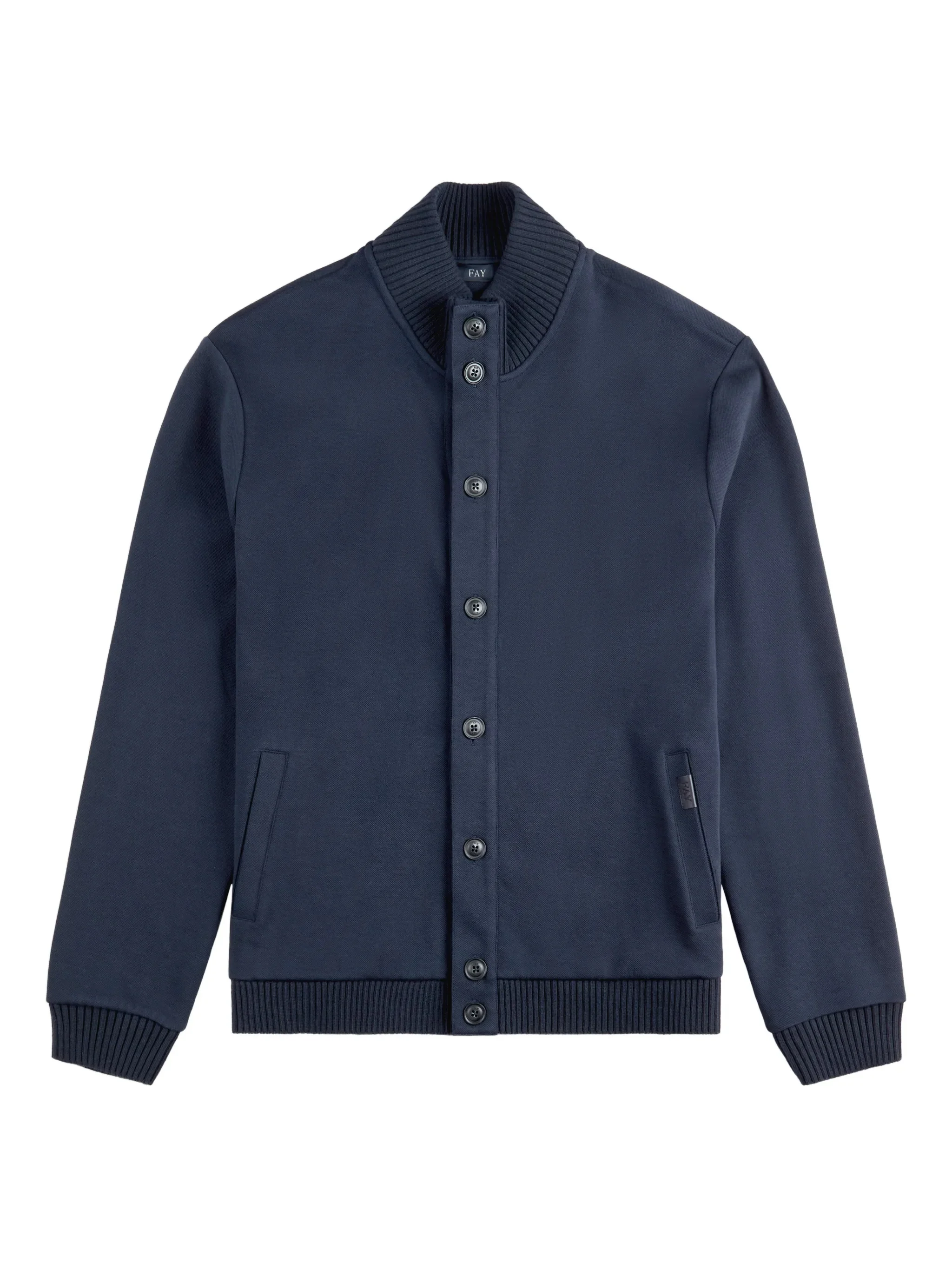 Navy Blue Bomber Ribbed Detail Jacket