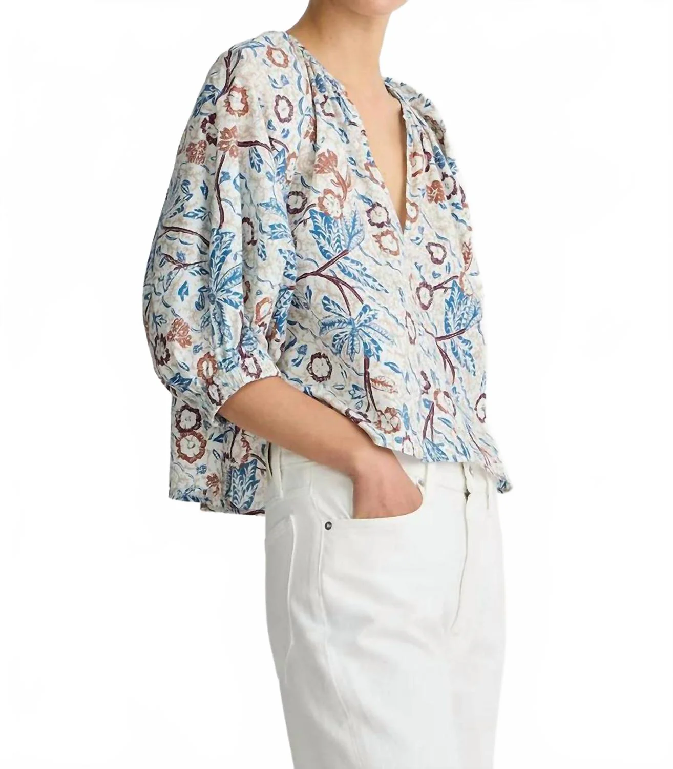Nele Lantern Sleeve Top In Earthy Delights Batik - Image 3