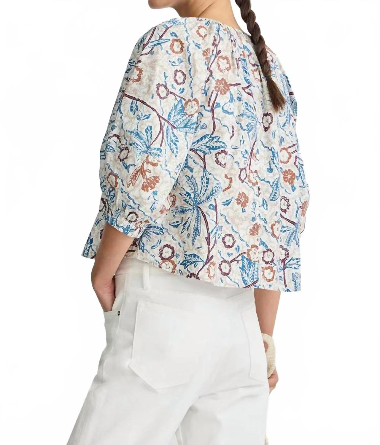 Nele Lantern Sleeve Top In Earthy Delights Batik - Image 4