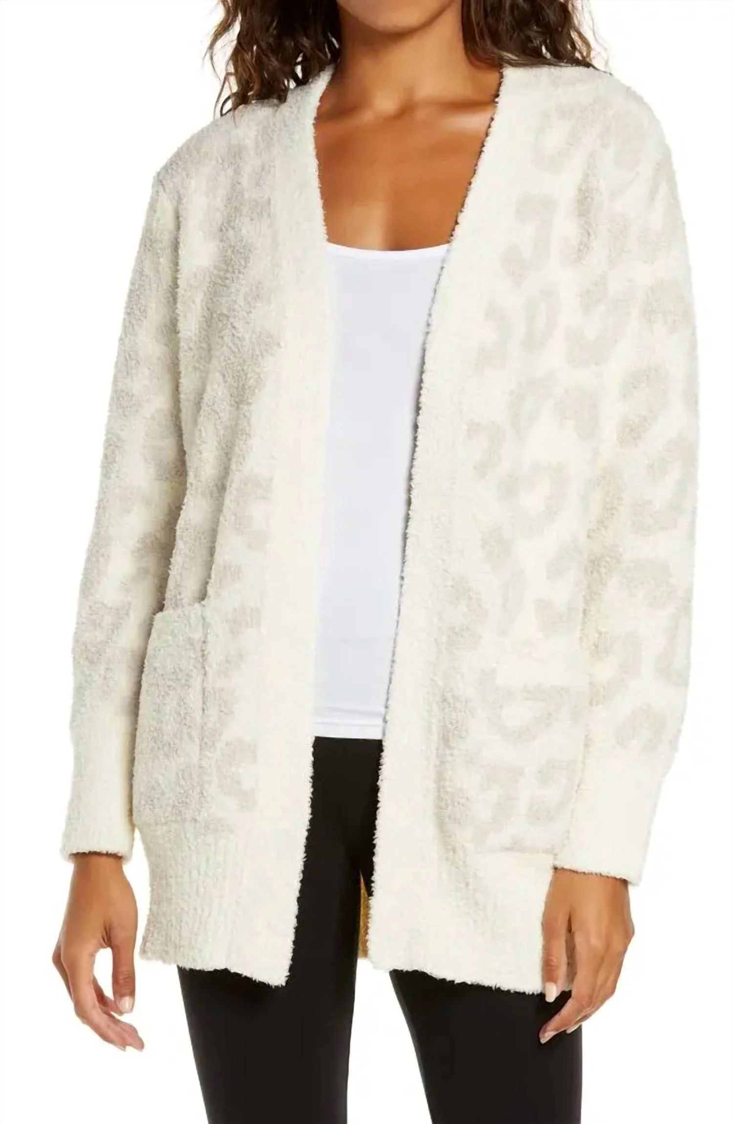Nera Printed Cardigan In Leopard Light Grey