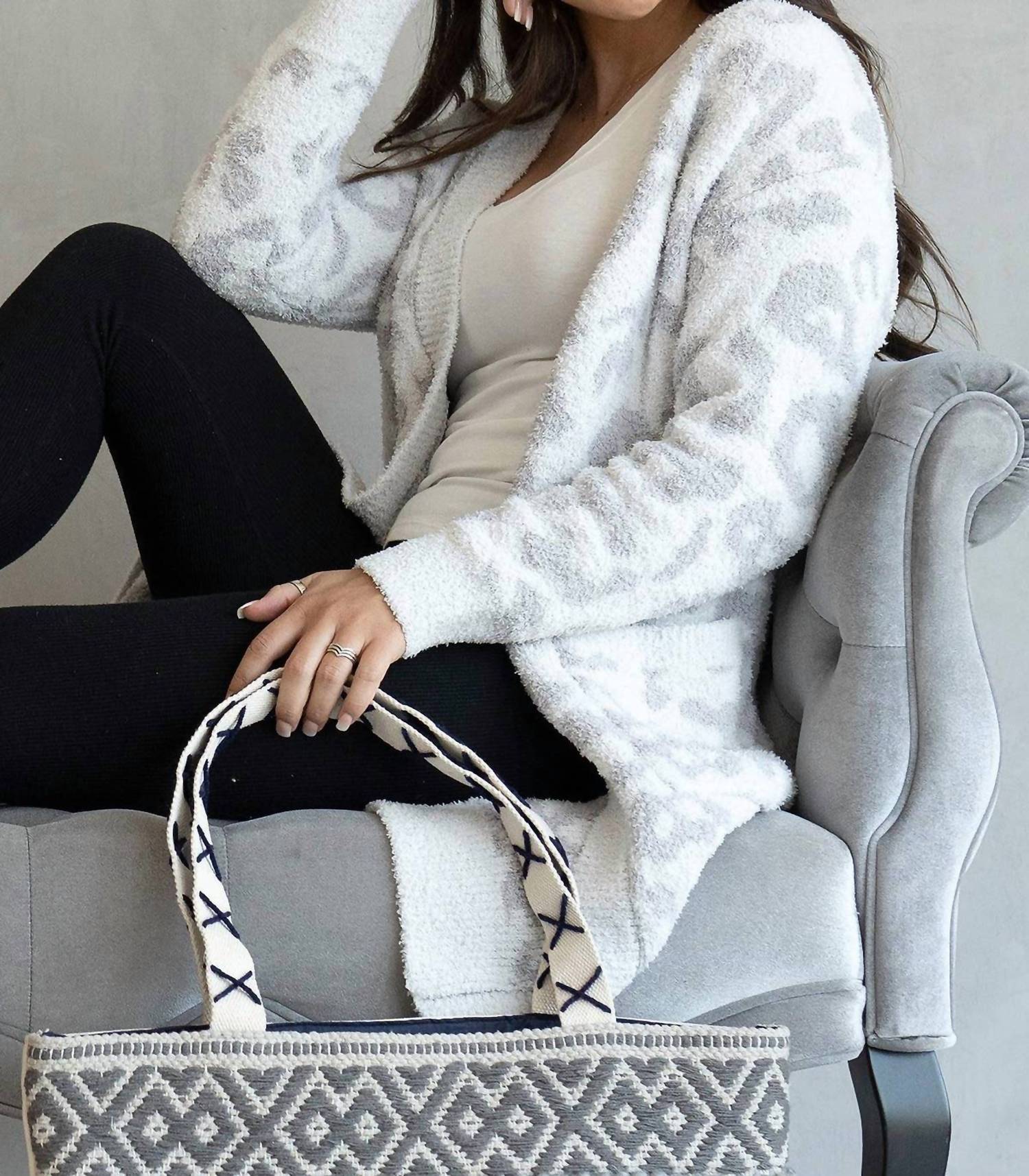 Nera Printed Cardigan In Leopard Light Grey - Image 2