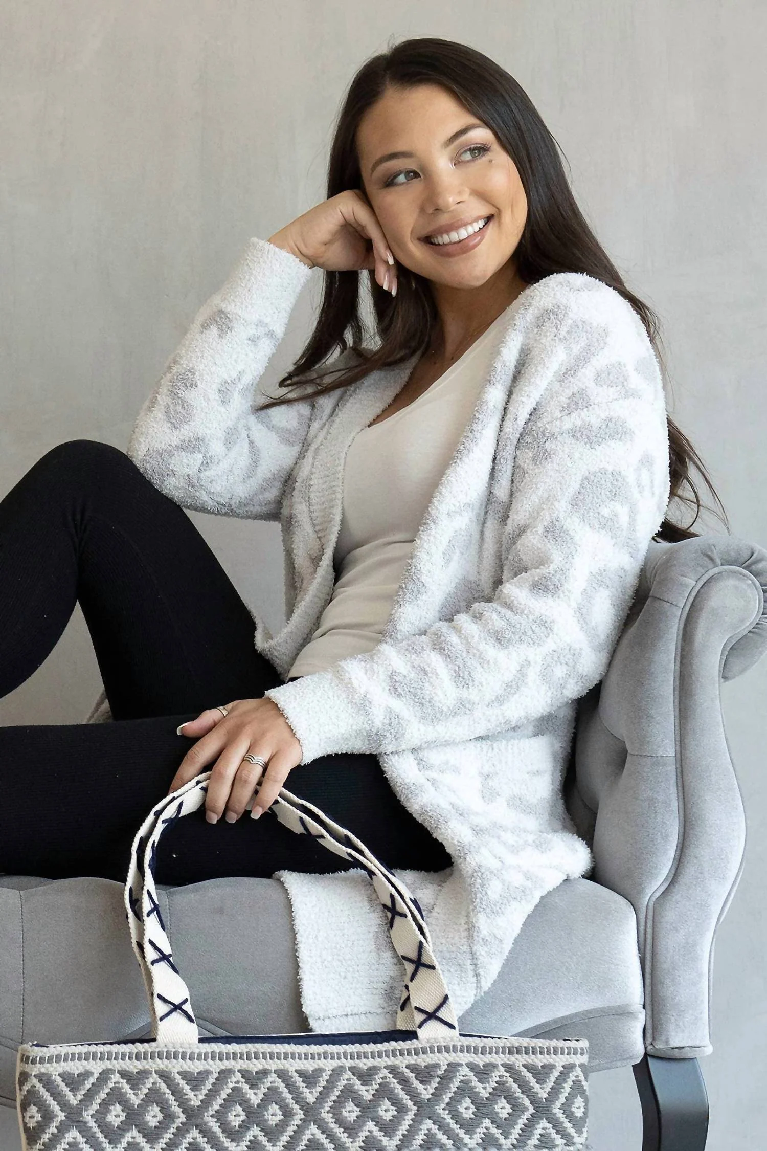 Nera Printed Cardigan In Leopard Light Grey - Image 3