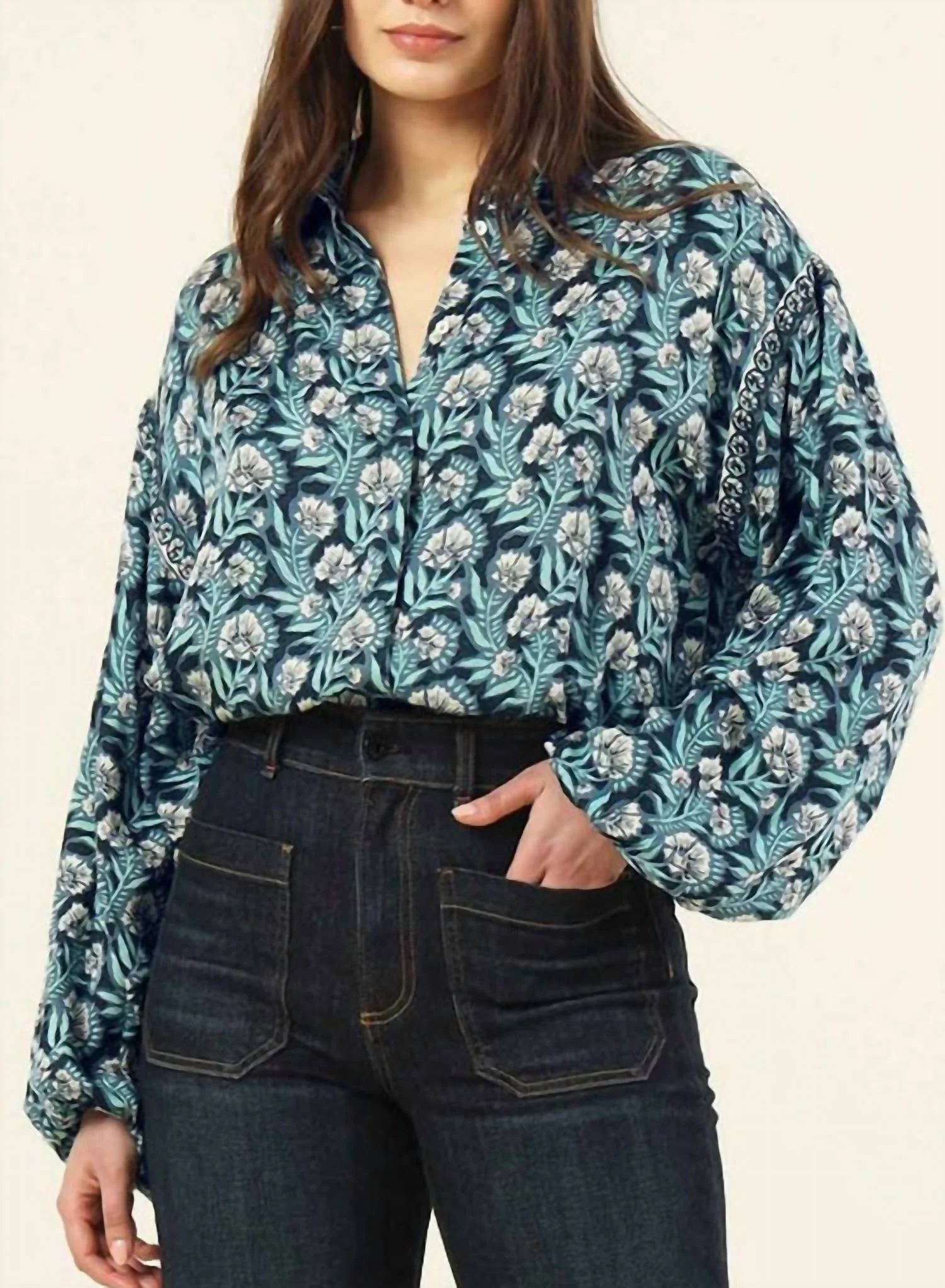 Nero Button Front Blouse In Margo Brook