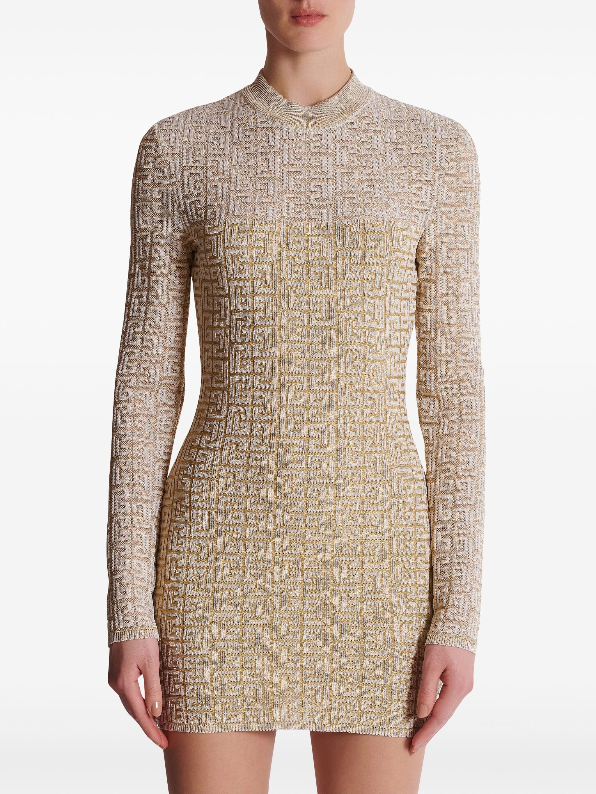 Neutral Abito Fitted Knit Monogram Dress - Image 5