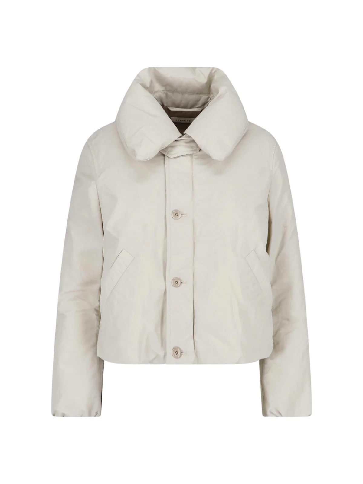 Neutral High Padded Collar Cropped Jacket