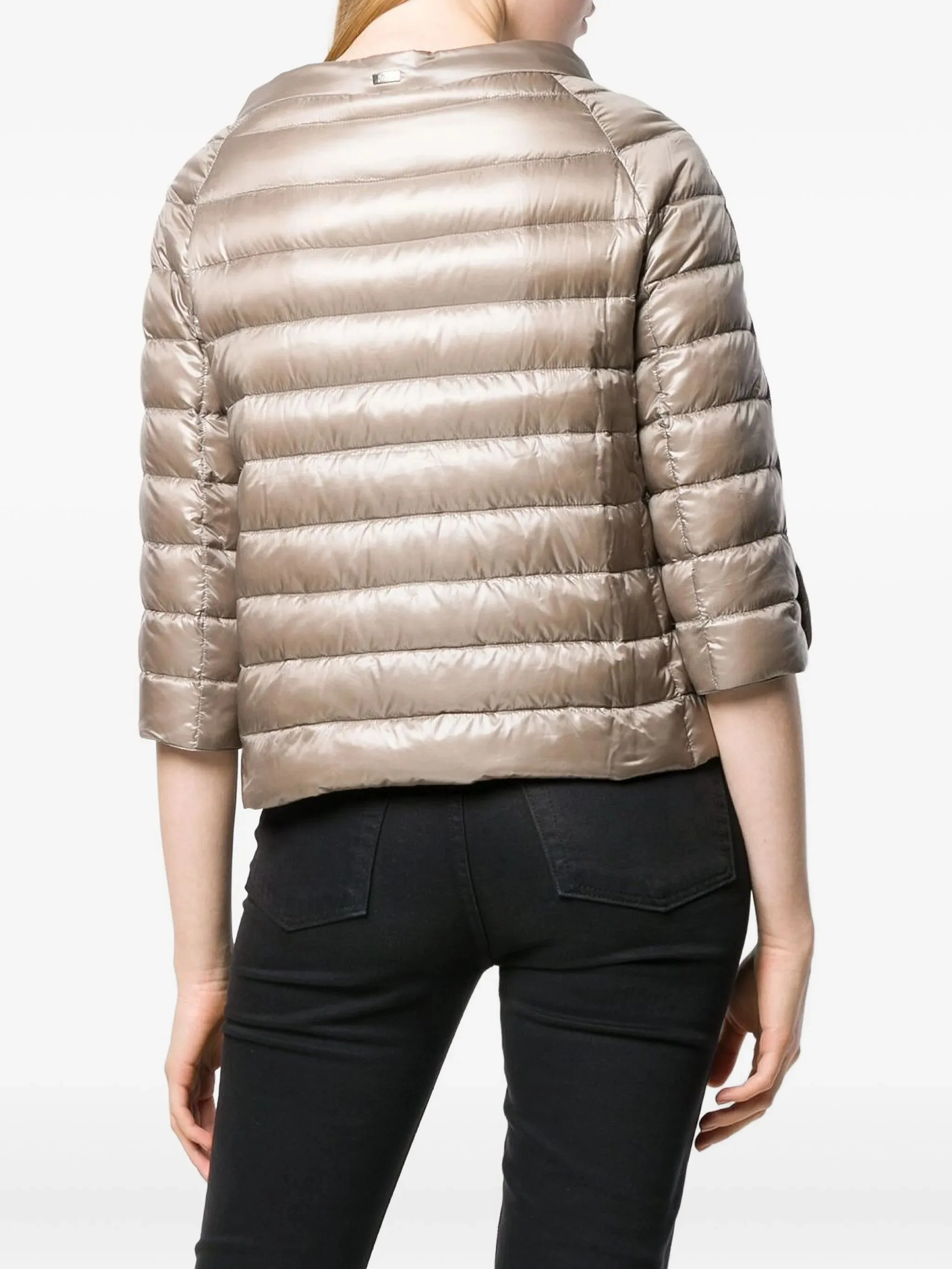 Neutral Piumino Quilted Shiny Cropped Jacket - Image 4