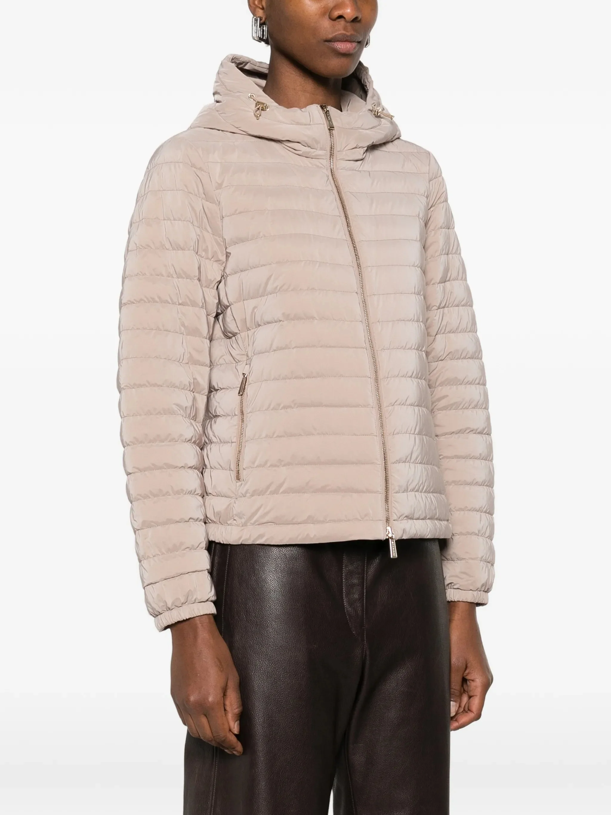 Neutral Quilted Hooded Jacket With Cropped Fit - Image 3
